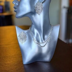 Cluster rhinestone earrings pierced and necklace (15”).N.Y Unique.